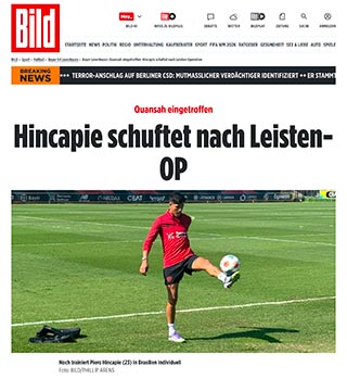Hincapie schuftet nach Leisten-OP, Artikel auf bild.de