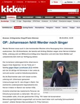 OP: Johannsson fehlt Werder noch länger, Artikel auf kicker.de