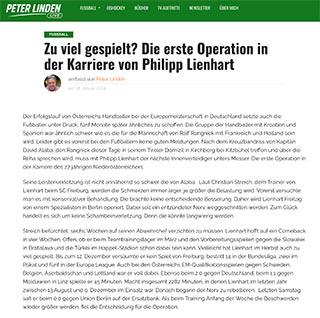 Zu viel gespielt? Die erste Operation in der Karriere von Philipp Lienhart, Artikel auf peterlinden.live